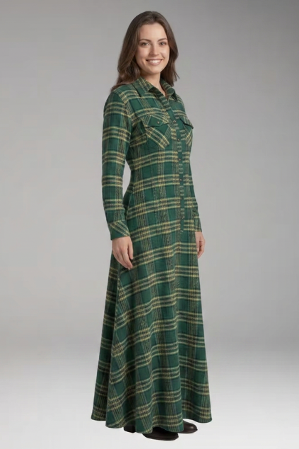 Women's Dress with Checkered Print and Button'Down Front