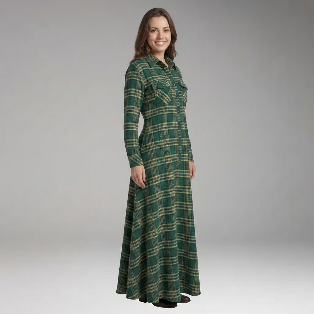 Women's Dress with Checkered Print and Button'Down Front
