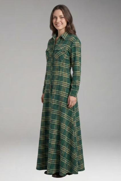 Women's Dress with Checkered Print and Button'Down Front