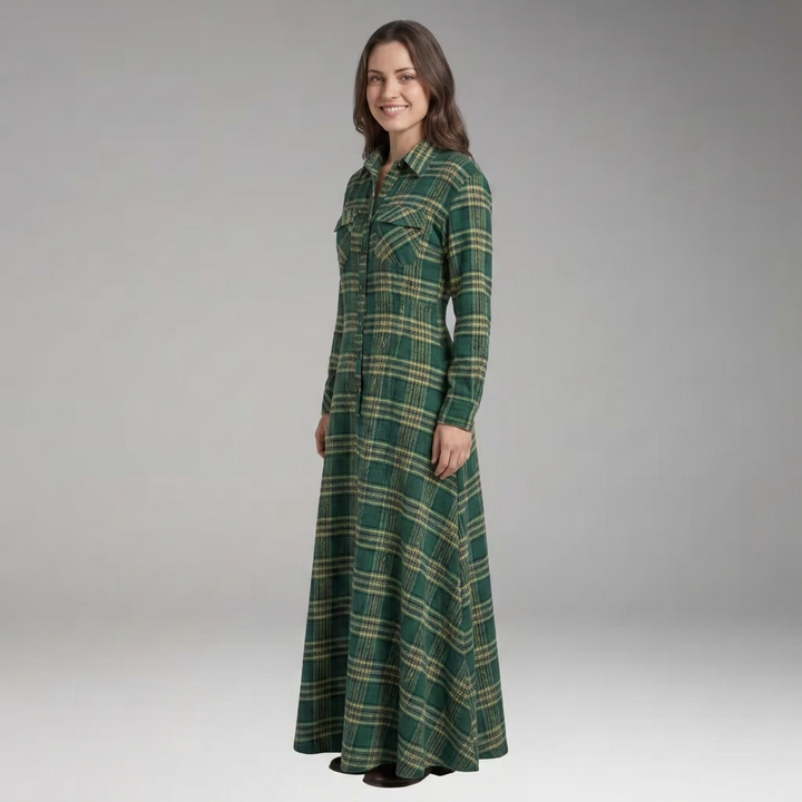 Women's Dress with Checkered Print and Button'Down Front