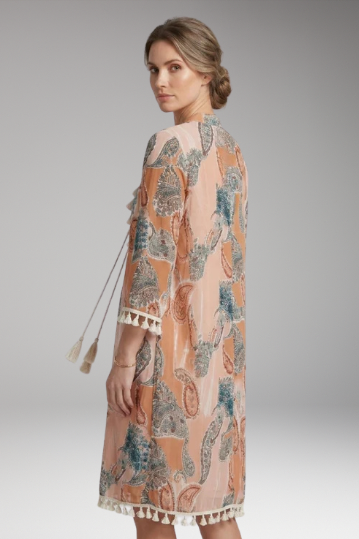 Women's Dress with High Collar and Tie Waist