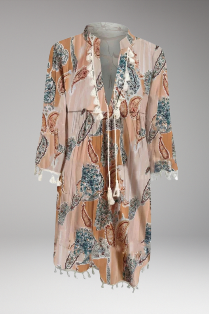 Women's Dress with High Collar and Tie Waist
