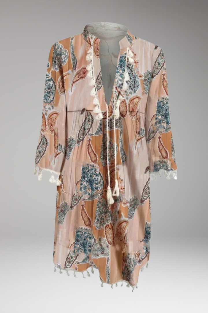 Women's Dress with High Collar and Tie Waist