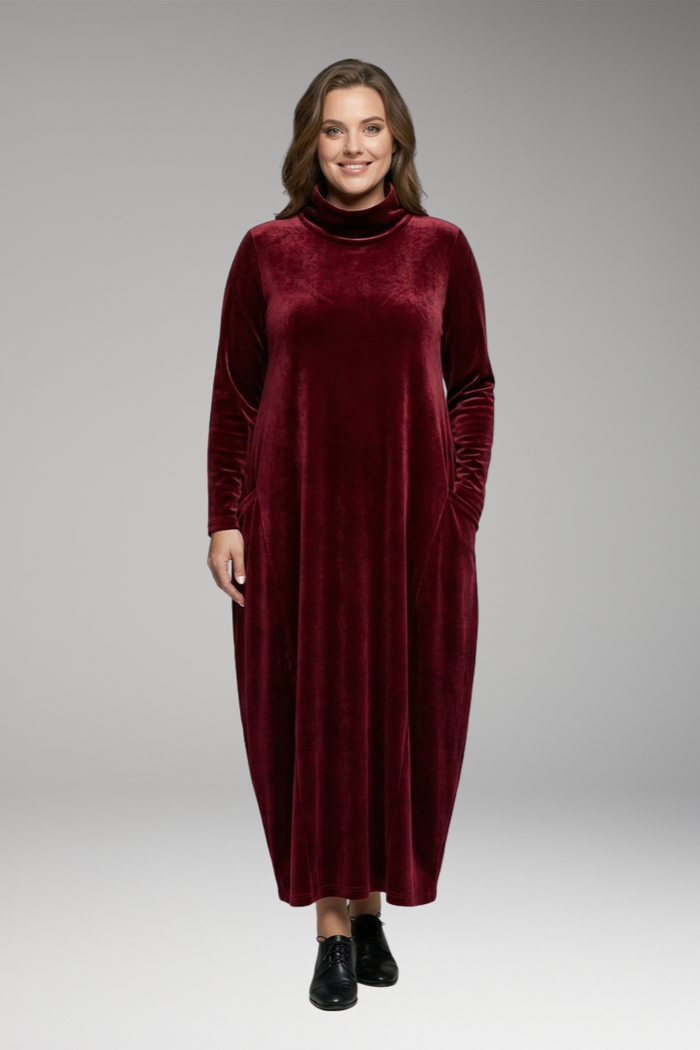 Women's Dress with High Neck and Long Sleeves