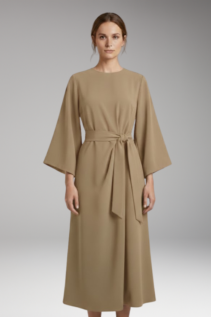 Women's Dress with Lantern Sleeves and Belt