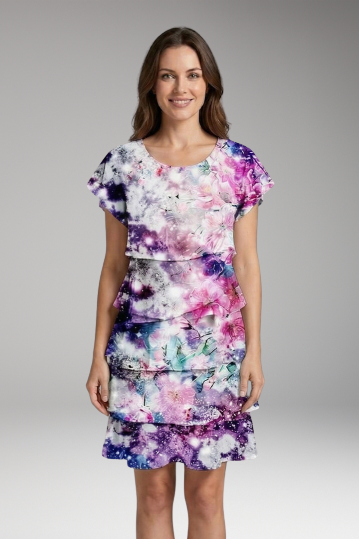 Women's Dress with Round Neck and Ruffled Hem