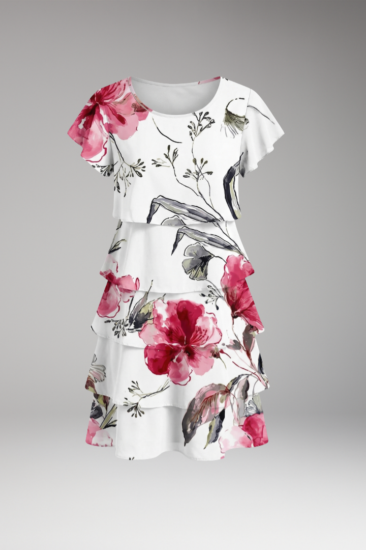 Women's Dress with Round Neck and Ruffled Hem