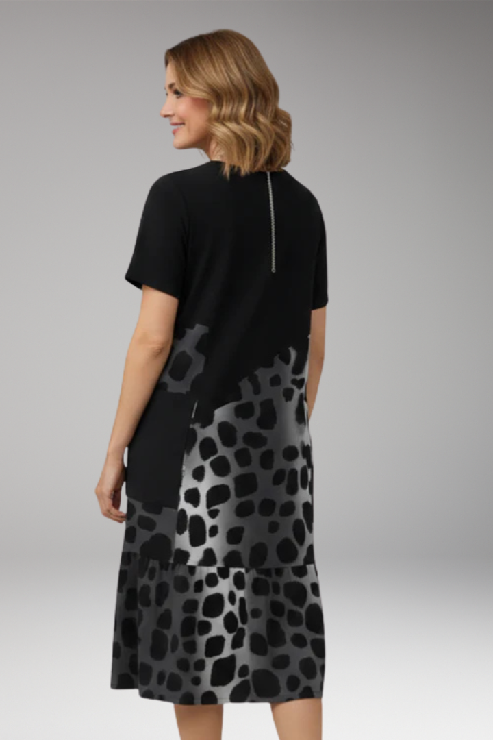 Women's Dress with Short Sleeves and Patterned Panels