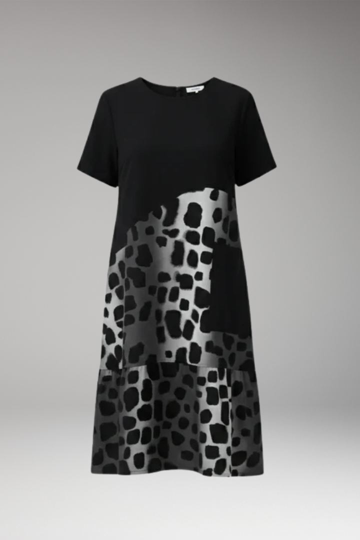 Women's Dress with Short Sleeves and Patterned Panels