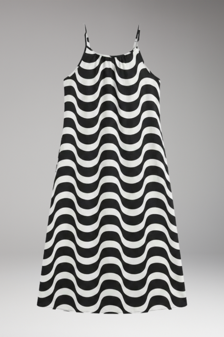 Women's Dress with Spaghetti Straps and Wavy Print