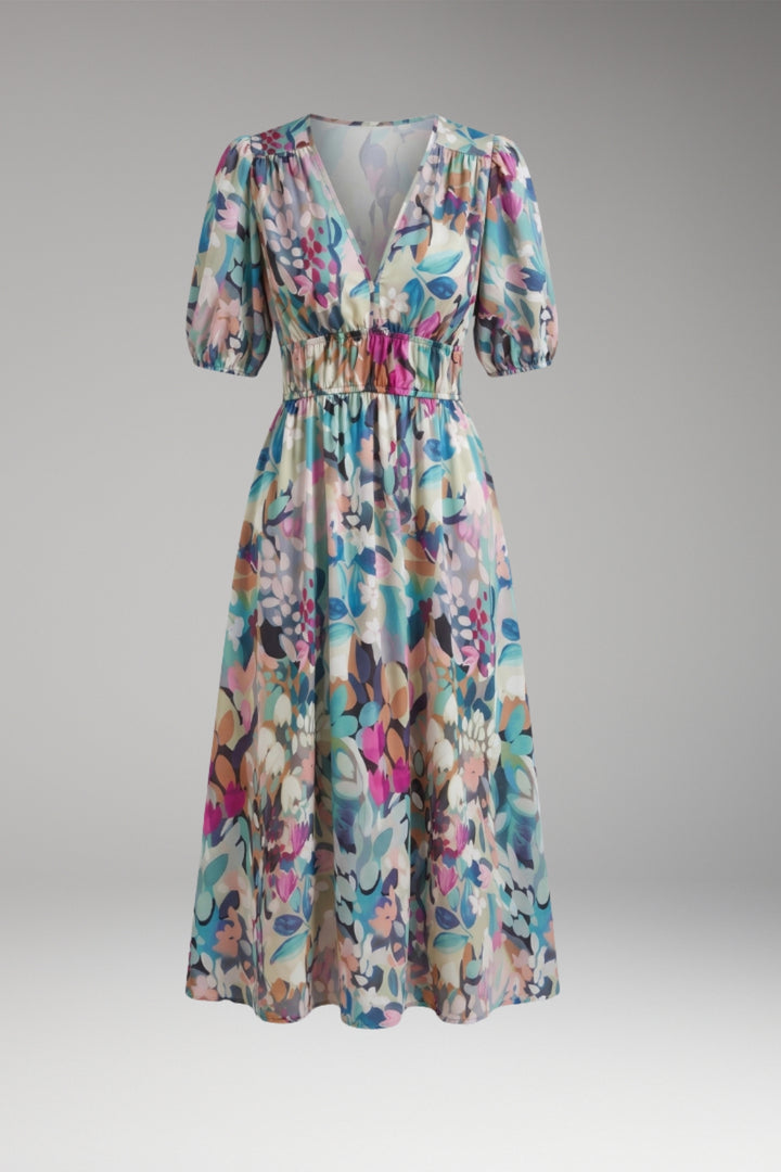 Women's Dress with V-Neck and Elastic Waist
