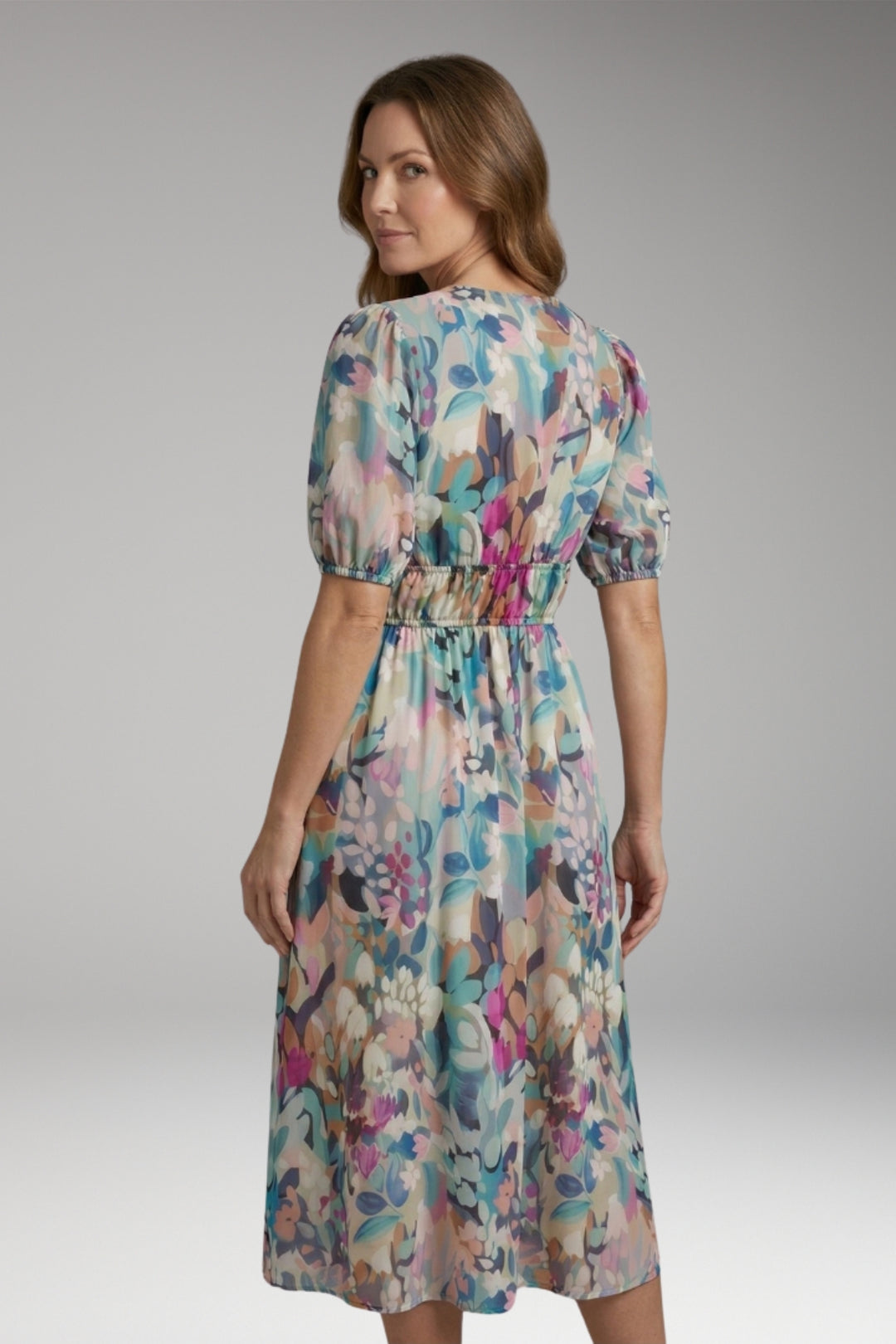 Women's Dress with V-Neck and Elastic Waist