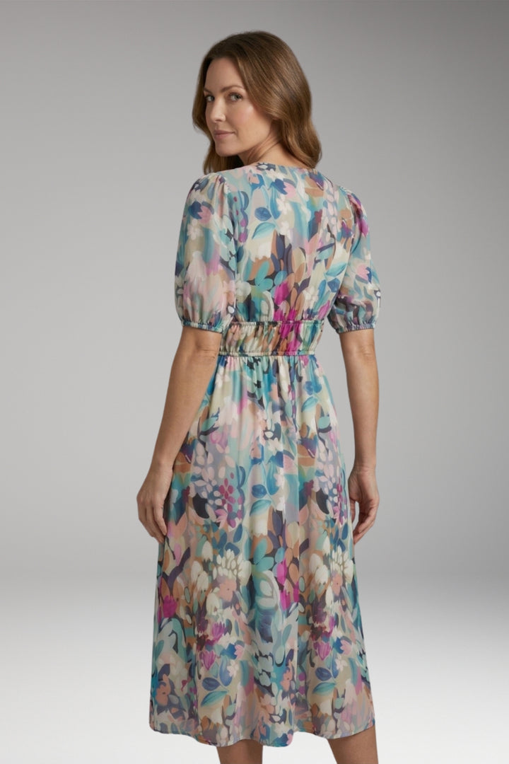 Women's Dress with V-Neck and Elastic Waist