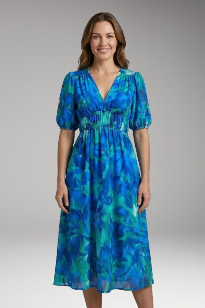 Women's Dress with V-Neck and Elastic Waist