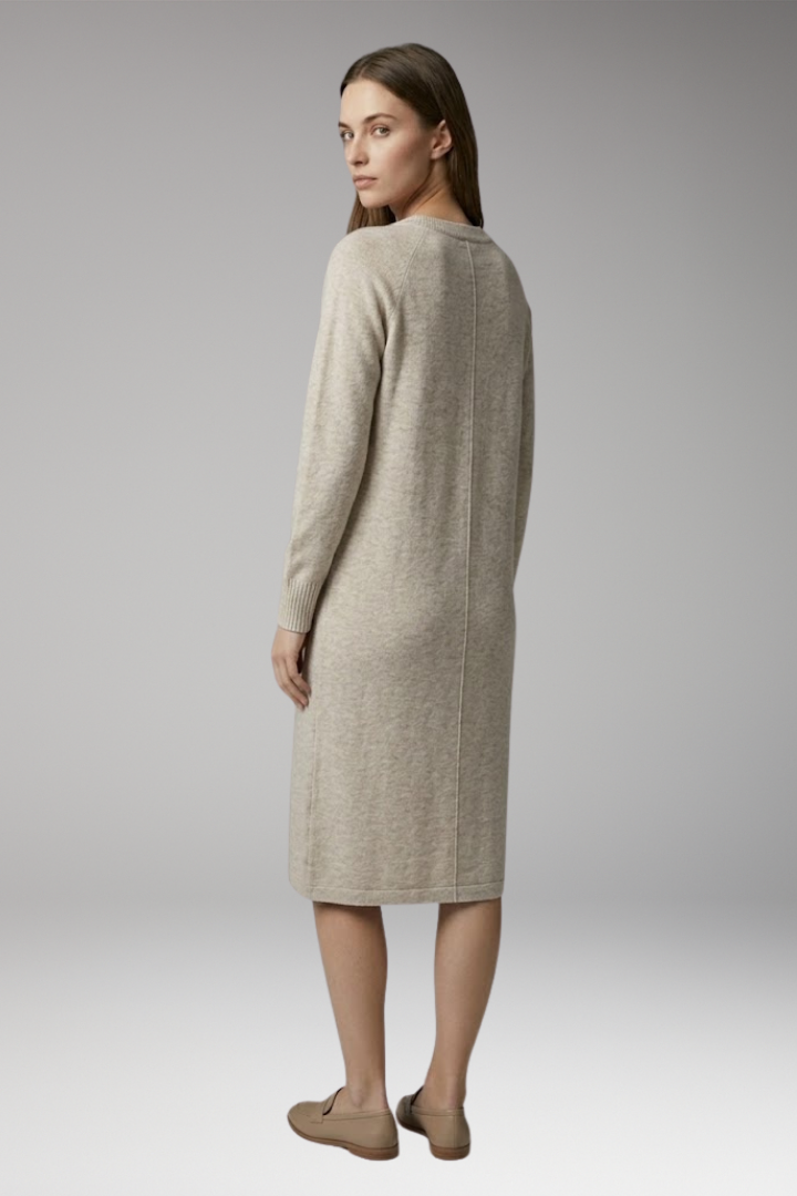 Women's Dress with V-Neck and Ribbed Cuffs