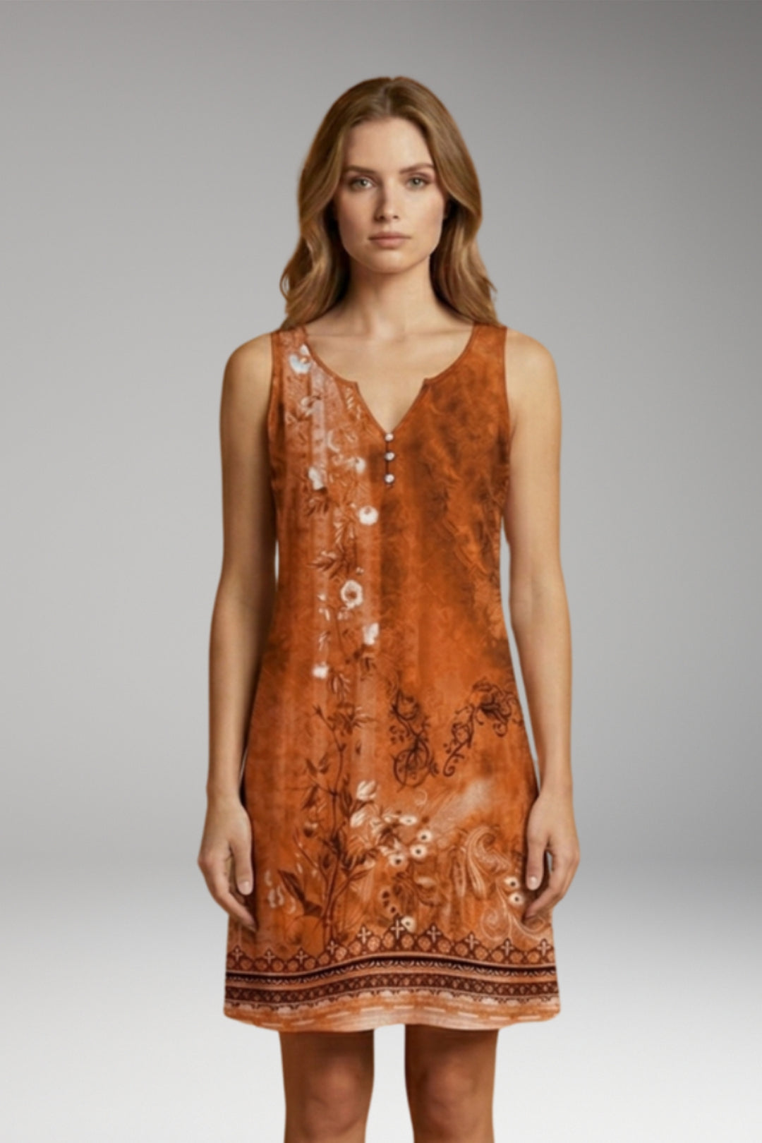 Women's Dress with V-Neck and Sleeveless Design