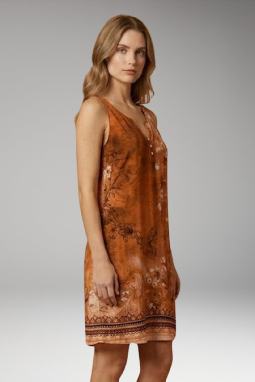 Women's Dress with V-Neck and Sleeveless Design