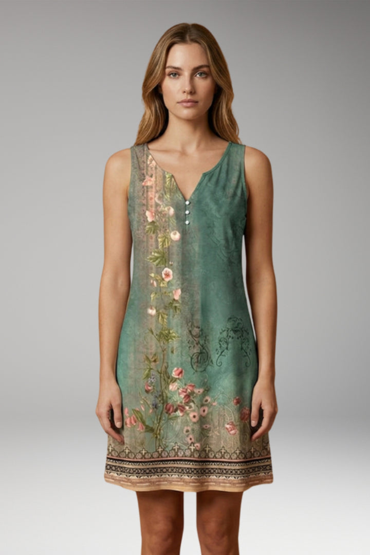 Women's Dress with V-Neck and Sleeveless Design