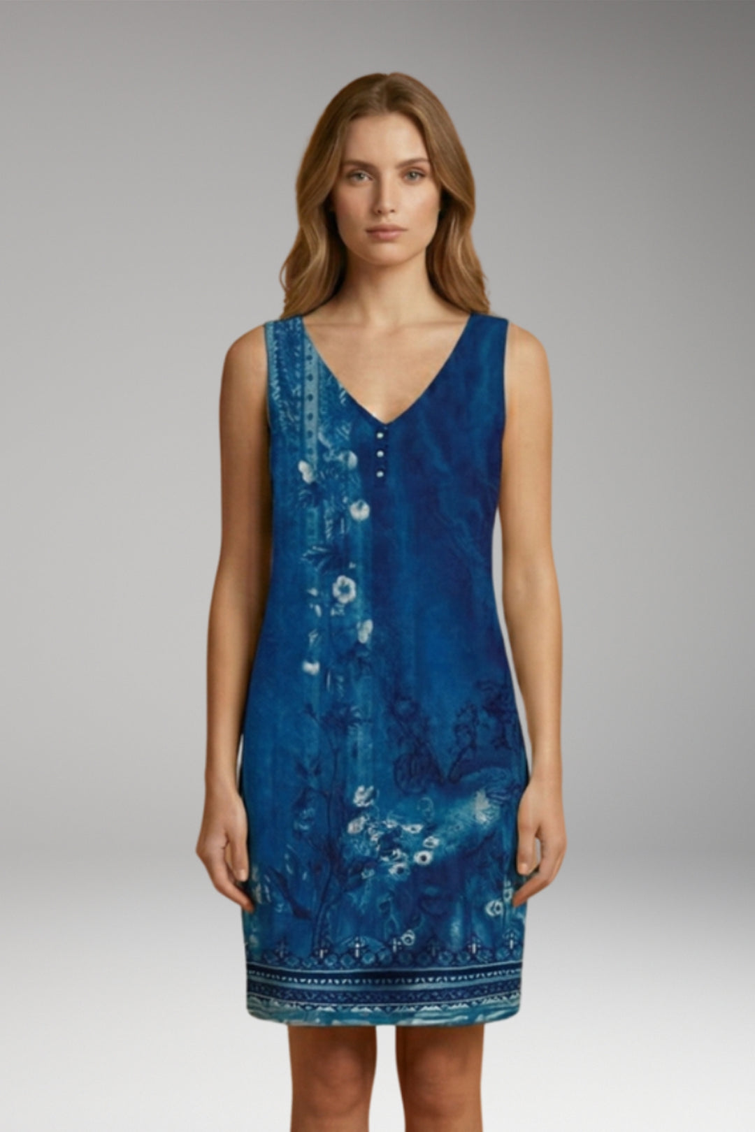 Women's Dress with V-Neck and Sleeveless Design