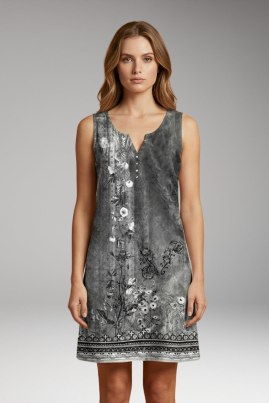 Women's Dress with V-Neck and Sleeveless Design