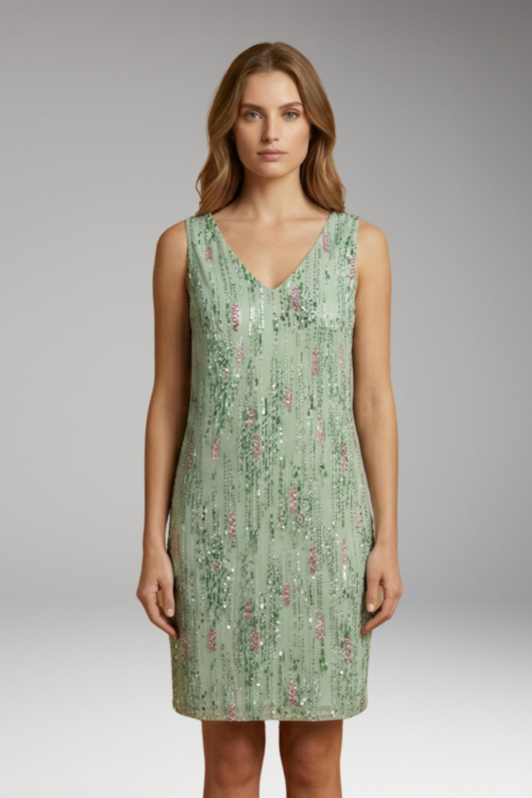Women's Dress with V-Neck and Sleeveless Design