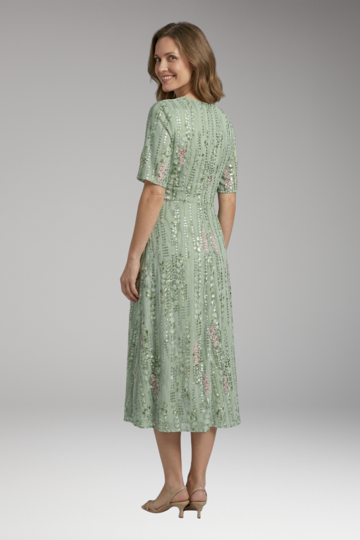 Women's Dress with V Neck and Gathered Waist