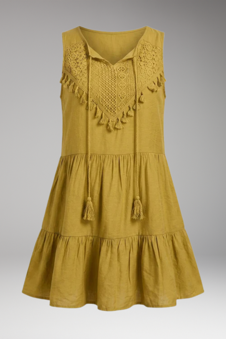 Women's Dress with V'Neck and Crochet Tiered Design