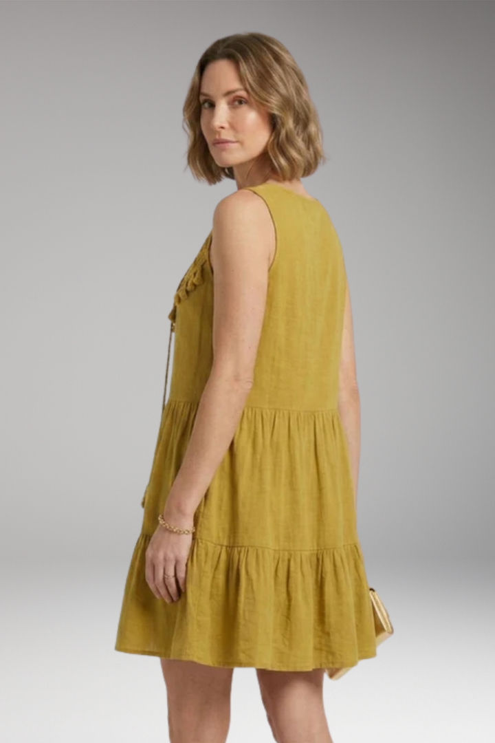 Women's Dress with V'Neck and Crochet Tiered Design