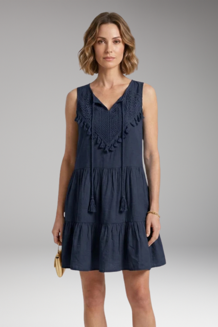 Women's Dress with V'Neck and Crochet Tiered Design