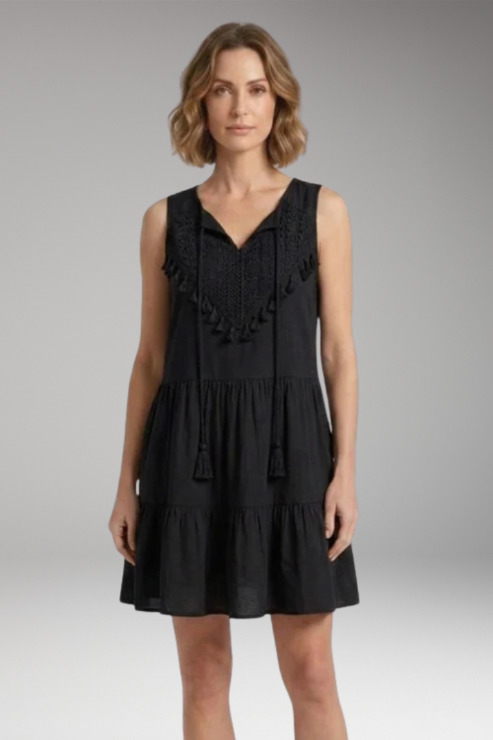 Women's Dress with V'Neck and Crochet Tiered Design