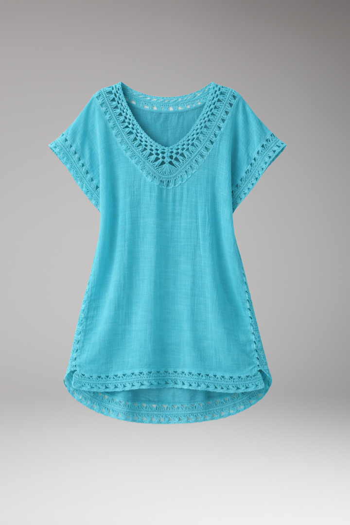 Women's Dress with V'Neck and Crochet Trim