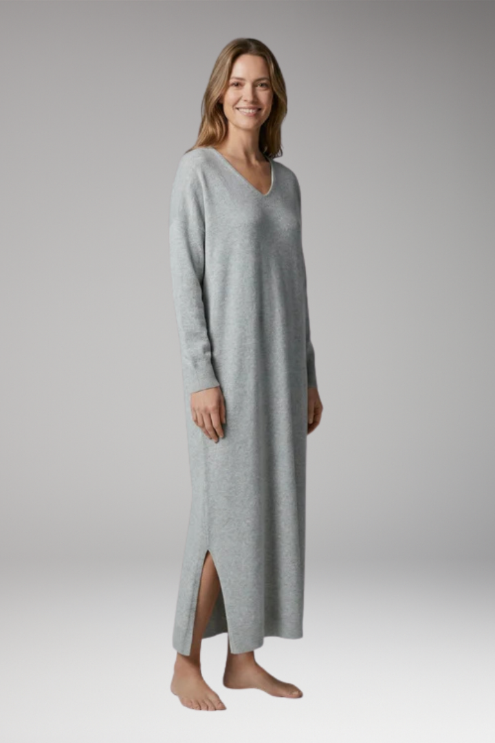 Women's Long Sleeve Dress with V'Neckline, Loose Fit and Side Slits for Fall Winter – Nivarena