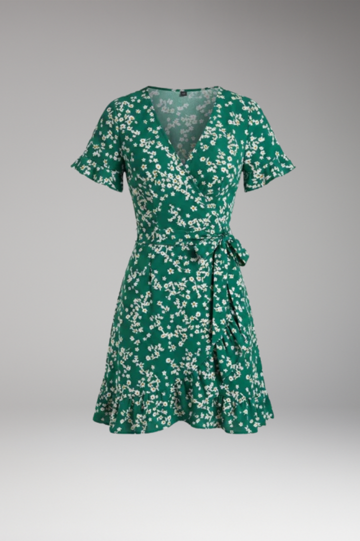 Women's Dress with V'Neck and Ruffled Hem