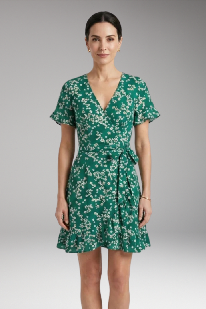 Women's Dress with V'Neck and Ruffled Hem