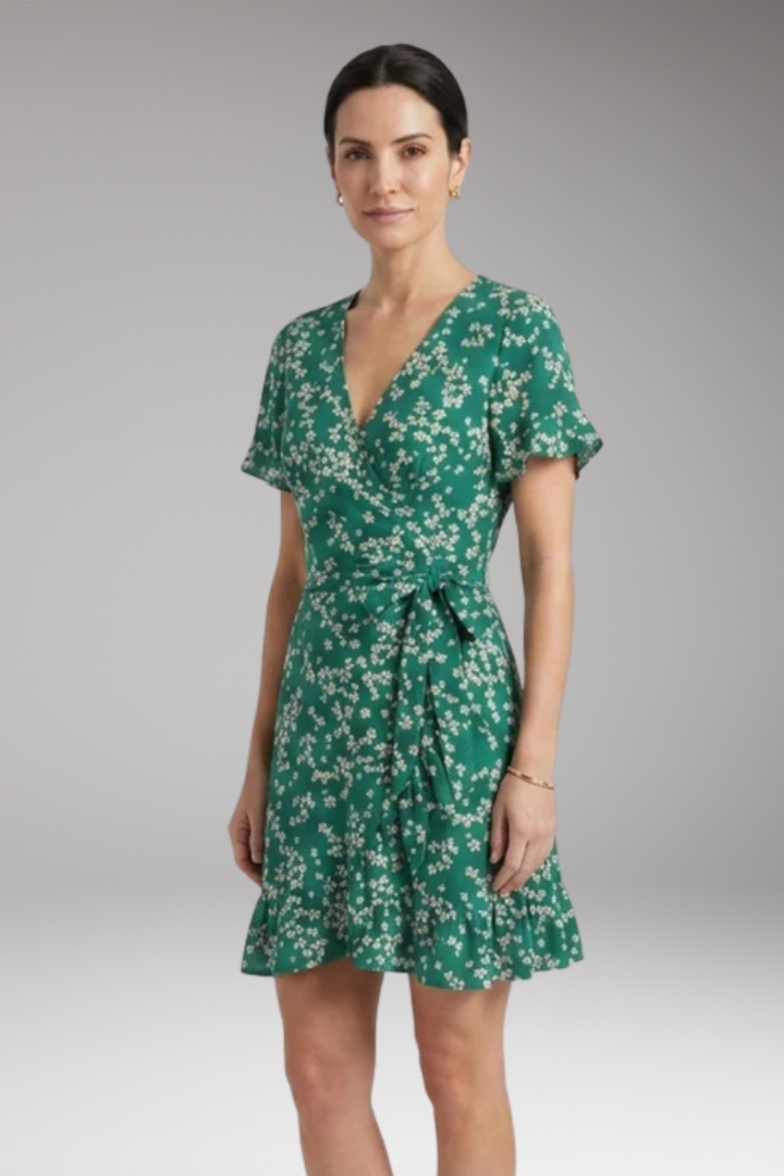 Women's Dress with V'Neck and Ruffled Hem