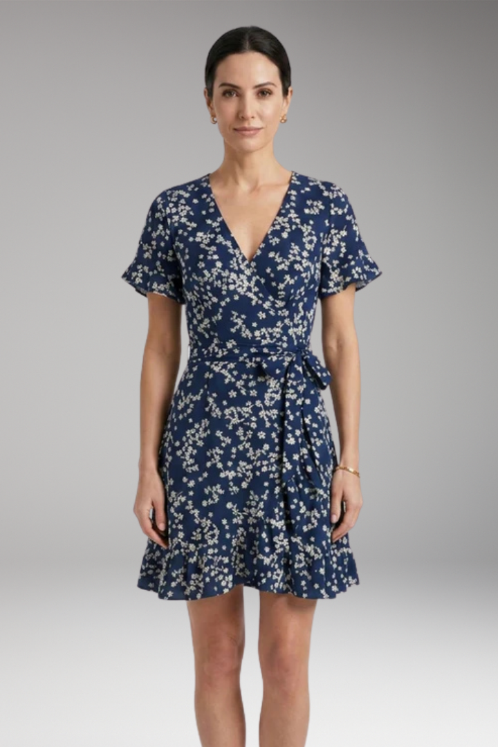 Women's Dress with V'Neck and Ruffled Hem
