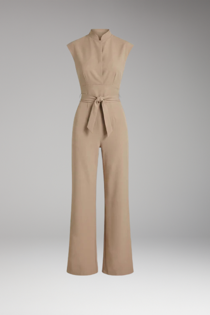 Women's Elegant Jumpsuit with V-Neck and Tie Waist