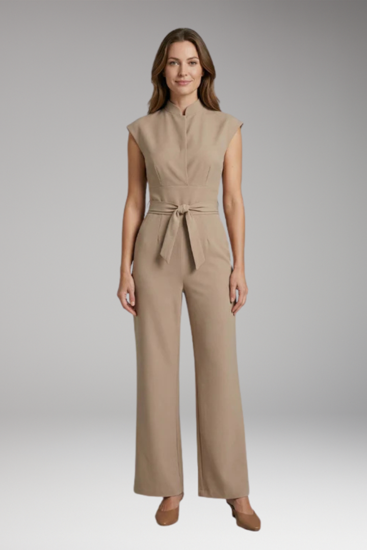 Women's Elegant Jumpsuit with V-Neck and Tie Waist