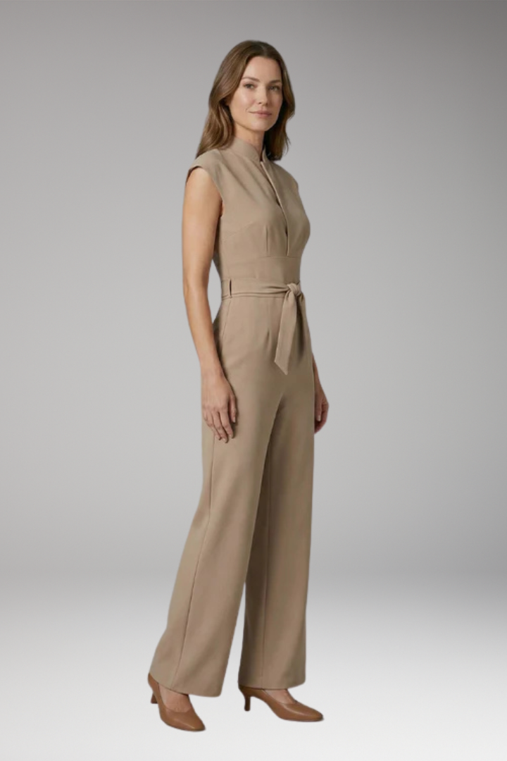 Women's Elegant Jumpsuit with V-Neck and Tie Waist