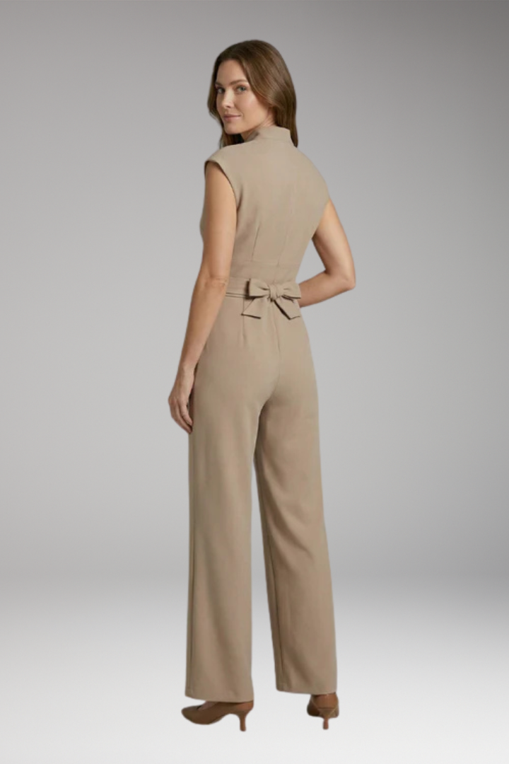 Women's Elegant Jumpsuit with V-Neck and Tie Waist