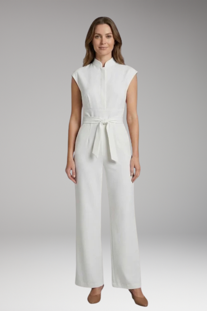 Women's Elegant Jumpsuit with V-Neck and Tie Waist