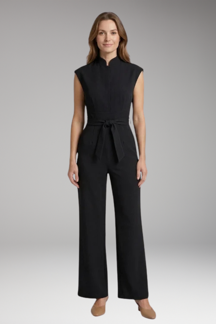 Women's Elegant Jumpsuit with V-Neck and Tie Waist