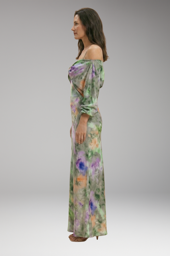 Women's Elegant Maxi Dress with Detachable Scarf and Breathable Fabric