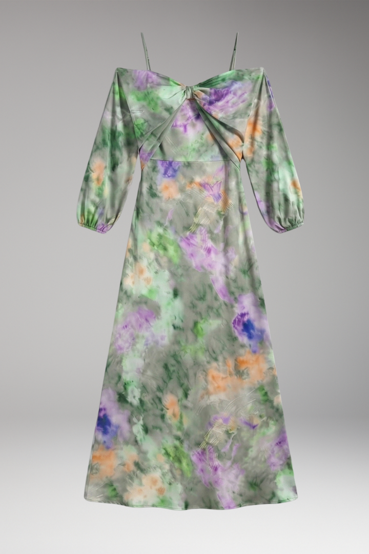 Women's Elegant Maxi Dress with Detachable Scarf and Breathable Fabric