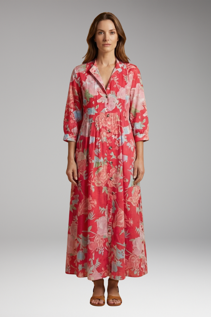 Women's Elegant Maxi Dress with Floral Design and Pockets