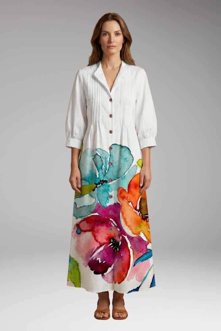 Women's Elegant Maxi Dress with Floral Design and Pockets