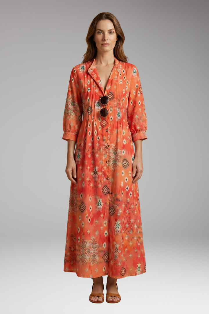 Women's Elegant Maxi Dress with Floral Design and Pockets