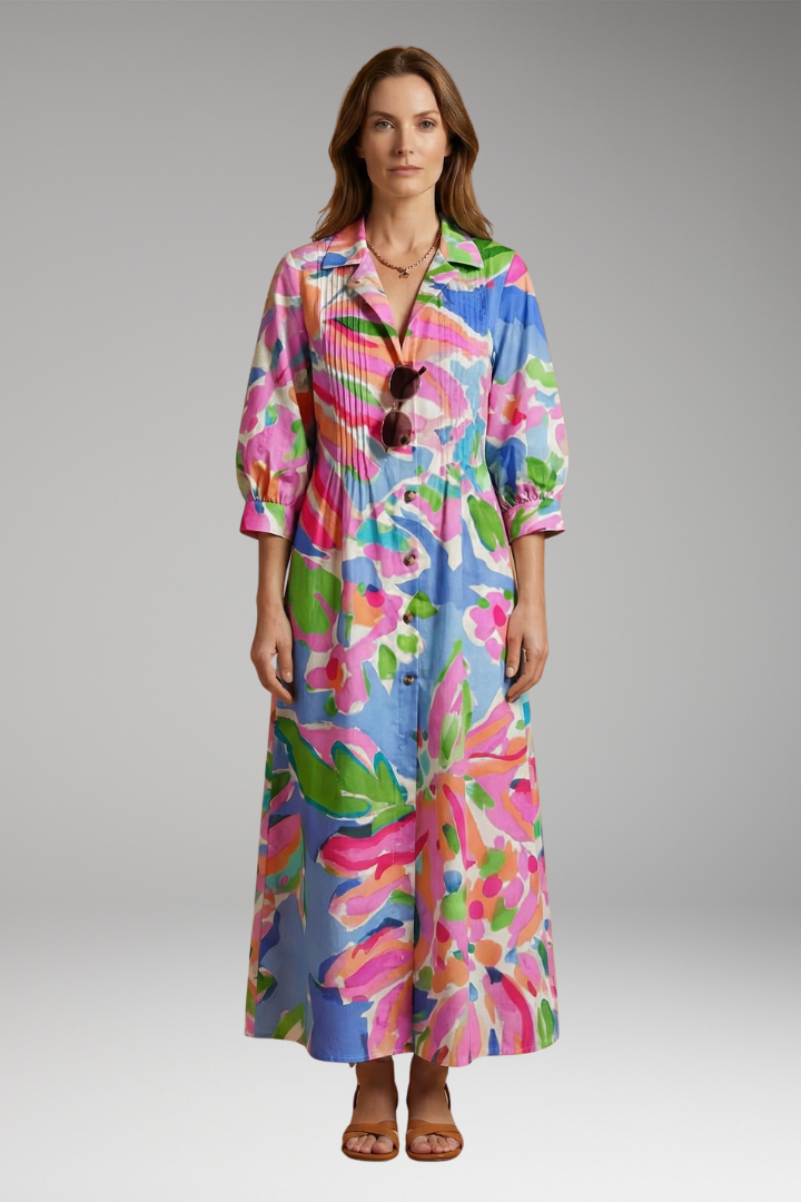 Women's Elegant Maxi Dress with Floral Design and Pockets