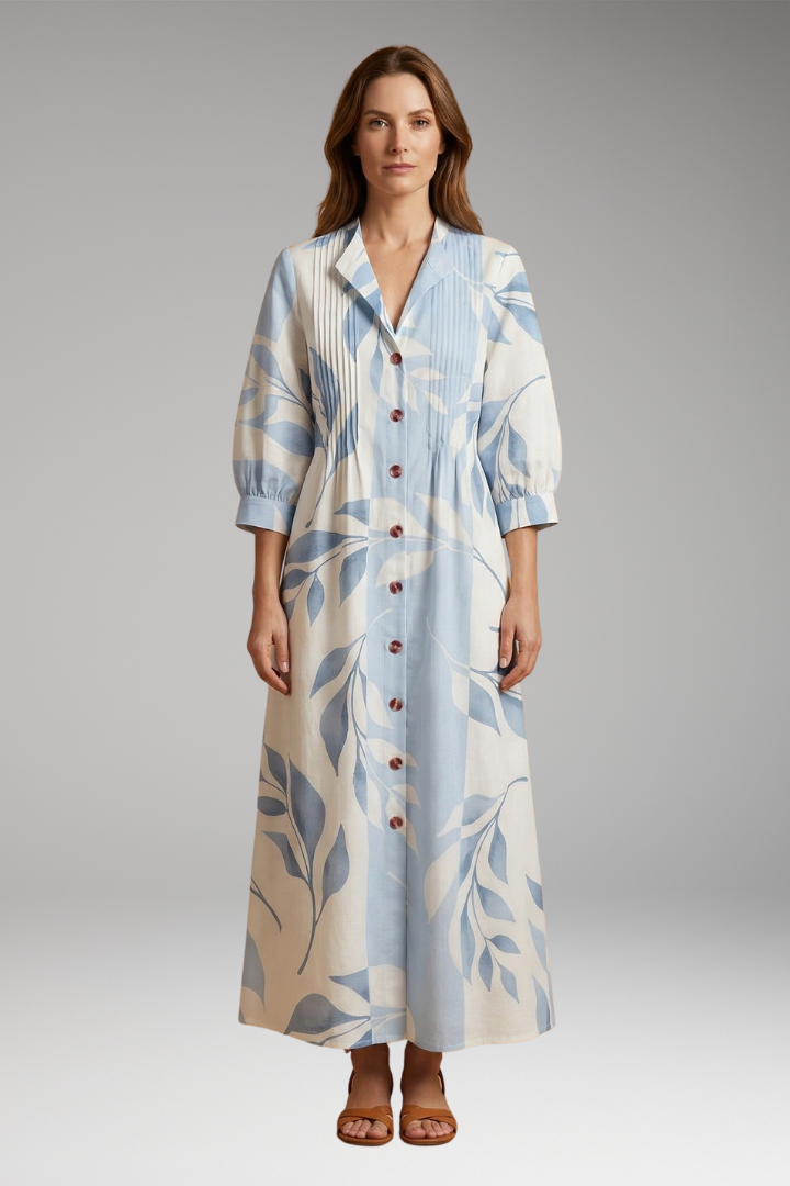 Women's Elegant Maxi Dress with Floral Design and Pockets