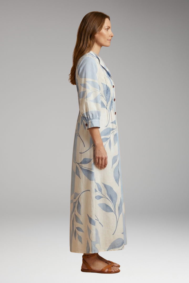 Women's Elegant Maxi Dress with Floral Design and Pockets
